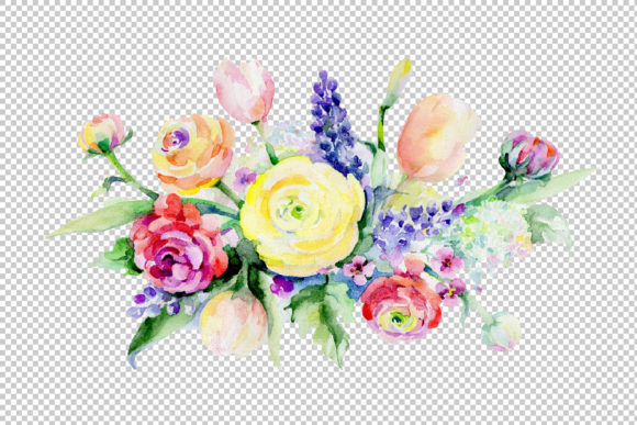 Bouquet Summer Flowers Watercolor Set Illustrations