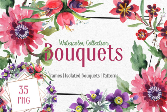 Bouquets Red Flower Bright Watercolor Png Set Illustrations