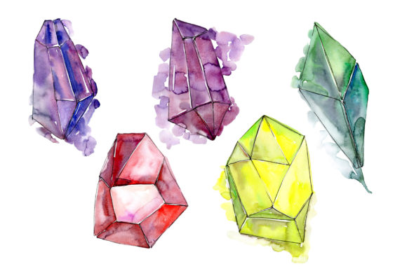 Colorful Crystals Watercolor Set Illustrations