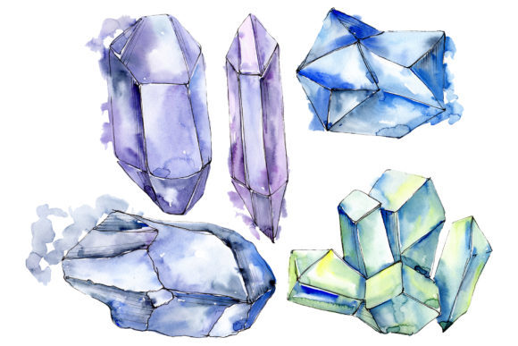 Crystals Blue Watercolor: Illustrations for Sellers