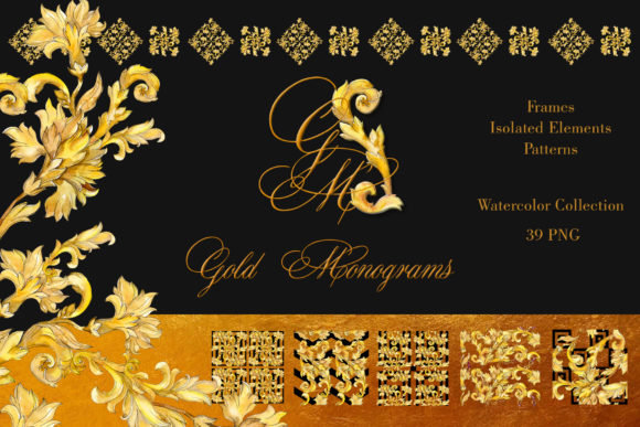 Gold Monograms Watercolor Png: Luxe Illustrations