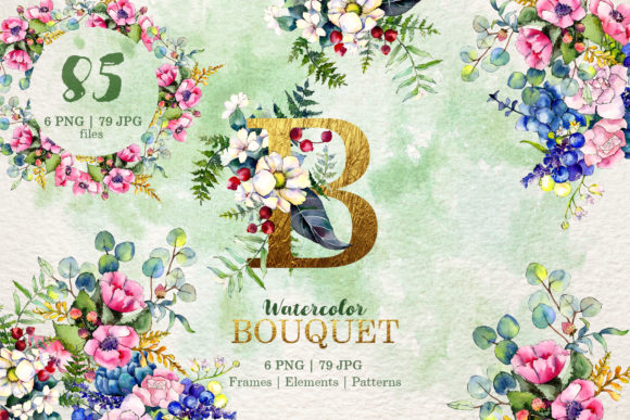 Gorgeous Flower Bouquets Watercolor Png Illustrations
