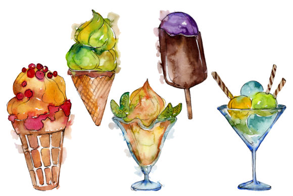 Ice Cream Malvina Watercolor Illustrations