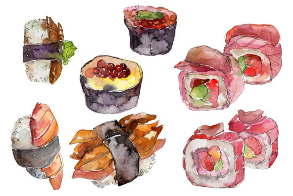 Japanese Sushi Watercolor Illustrations Review