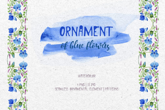 Ornament of Blue Flowers: Watercolor Illustrations
