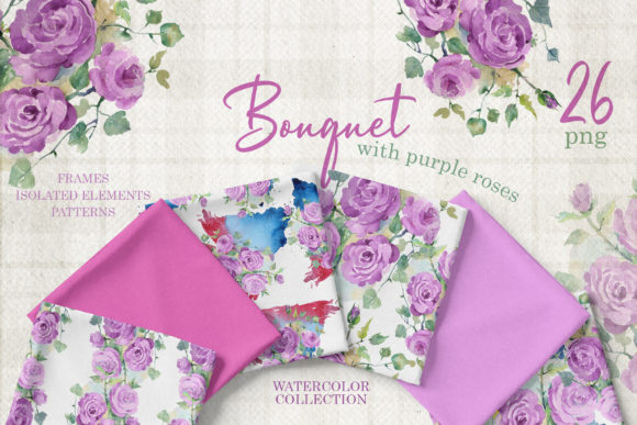 Purple Roses Watercolor Png & Illustrations