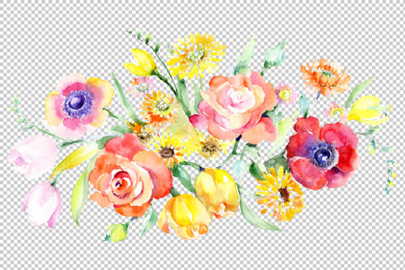 Reviewing Bouquet with Roses, Tulips, and Poppies Watercolor