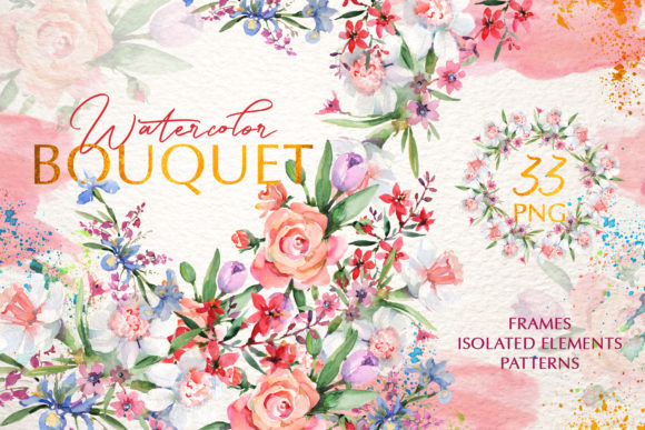Reviewing Bouquets with Roses and Narcissus Pink Watercolor
