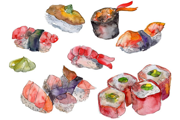 Sushi Set Felix Watercolor Illustrations Review