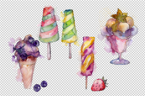 Watercolor Ice Cream Set Illustrations Review
