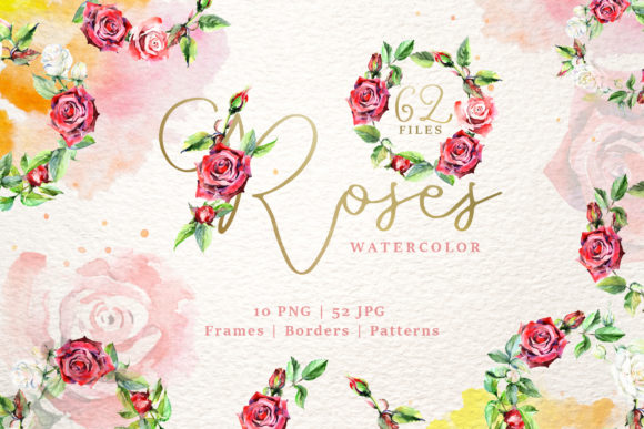 Wonderful Watercolor Red Roses PNG Illustrations